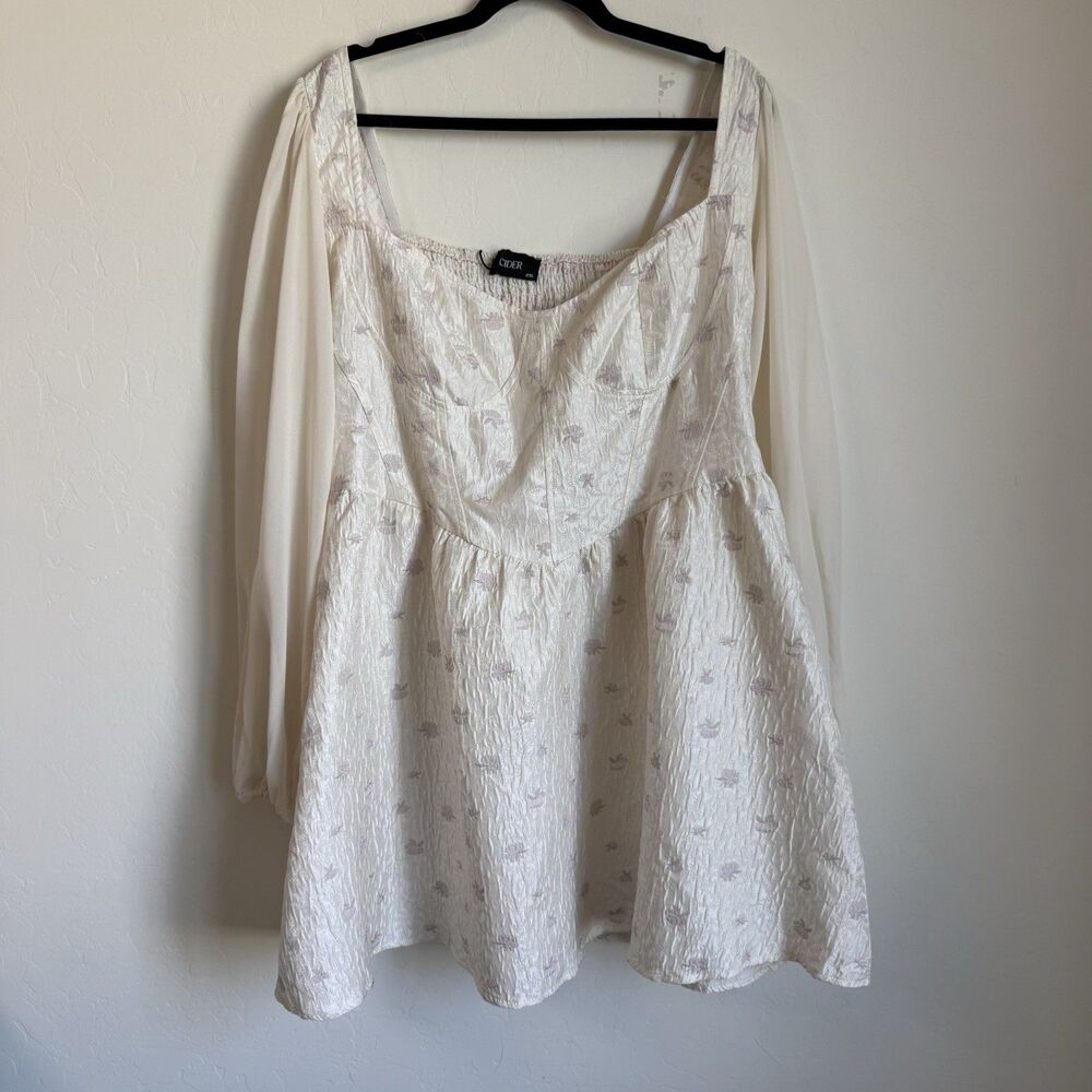 Cider Corset Top Puff Sleeve Floral Mini Dress Whimsy Fairy Bridal - Picture 2 of 11